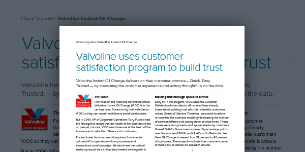 Valvoline uses customer satisfaction program to build trust